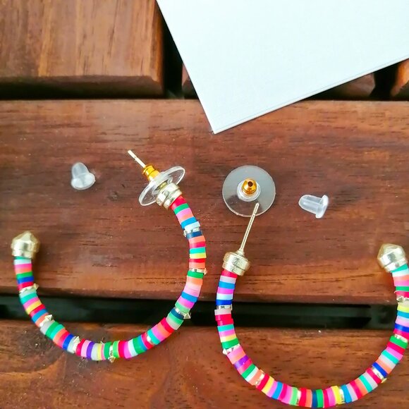 Kendra Scott Reece Gold Small Hoop Earrings Neon Mix - Picture 4 of 4